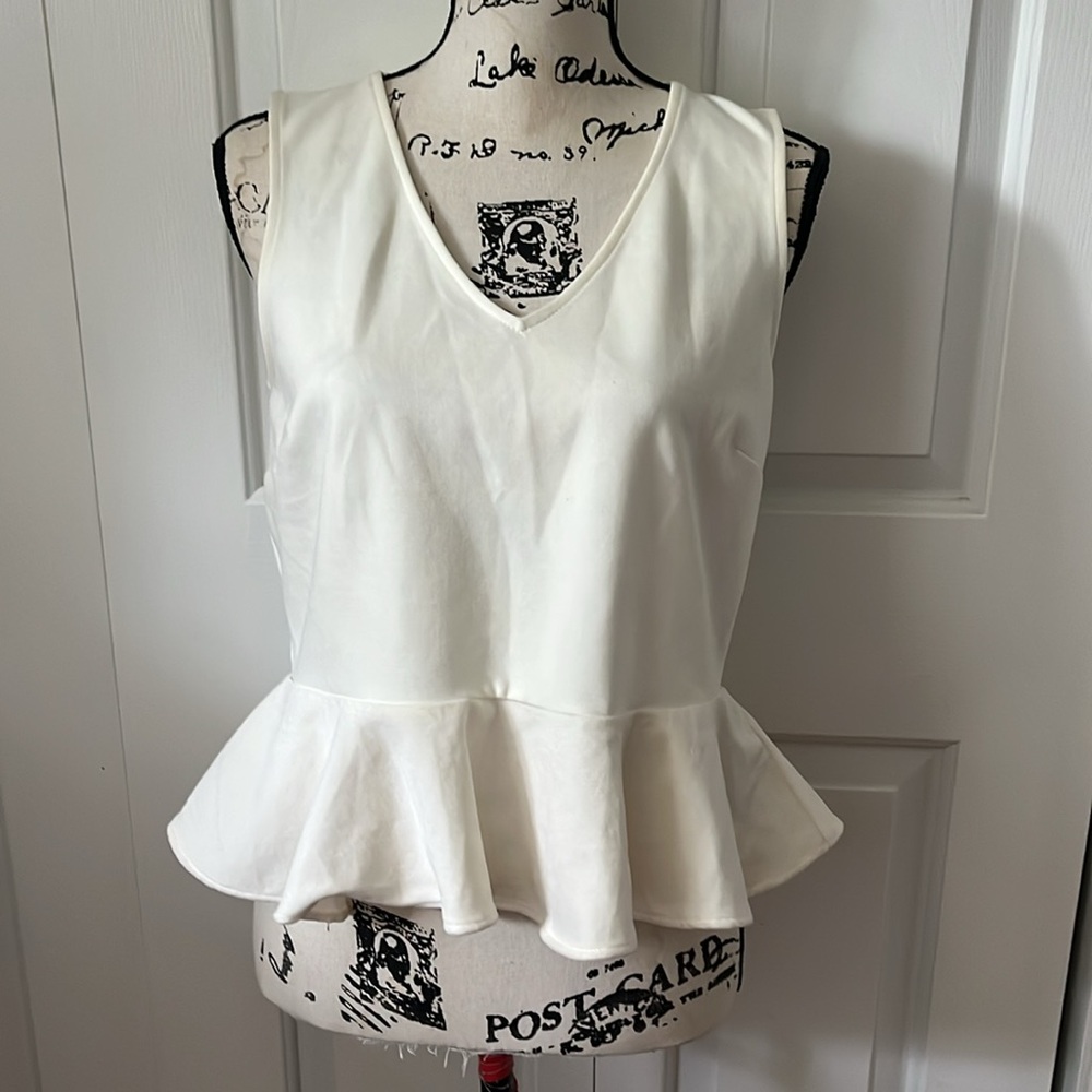 NWT J. Crew Peplum Ponte and velvet cream top sz medium - Picture 4 of 5